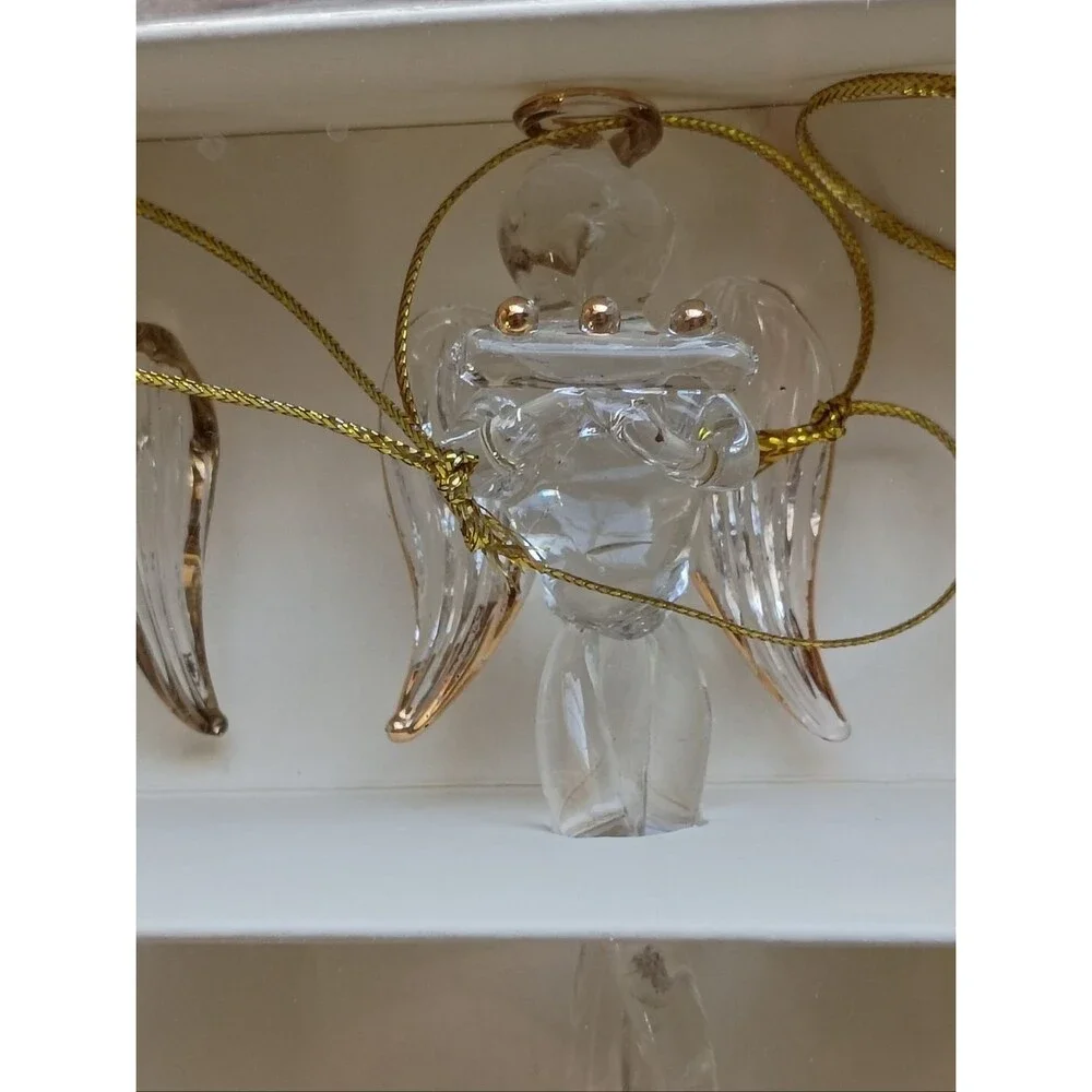 Pier 1 Blown Glass Icicle Angel Ornaments Lot Of 6 Music Christmas